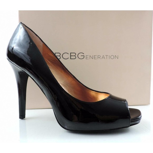 BCBG BCBGeneration DION Dress Open Toe High Heel Pumps Black Patent Size 10 - Picture 1 of 9